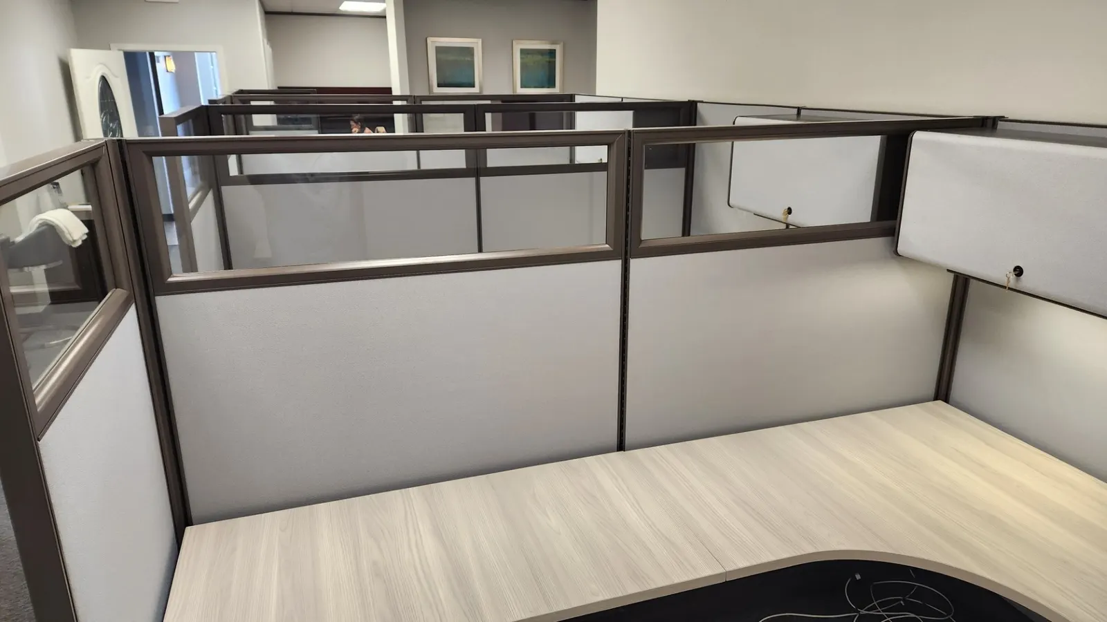 Refurbished 67-inch Herman Miller AO2 workstations with new fabric and surfaces