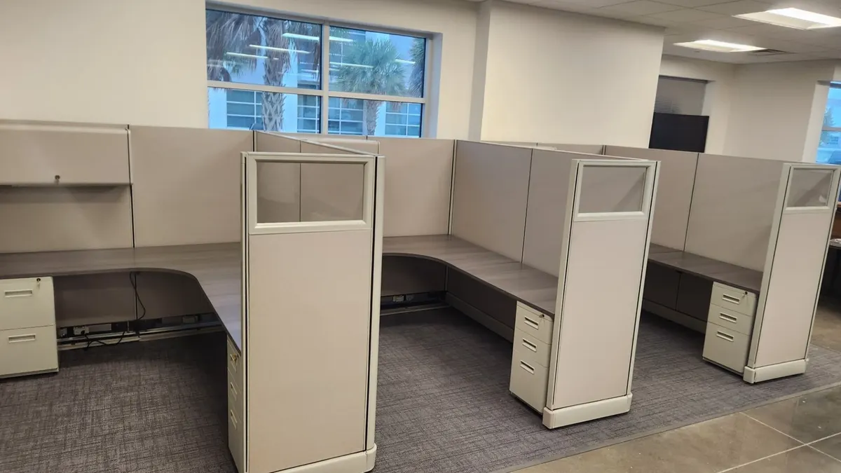 67-inch Herman Miller AO2 workstations with glass stack panels