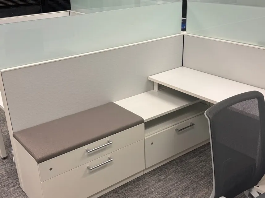 Steelcase workstation with desk-height storage and cushioned module