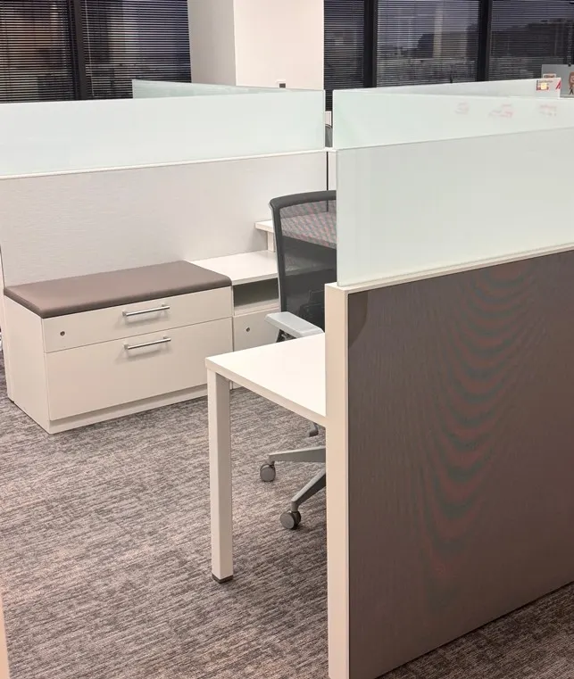 Steelcase desk with modular storage and screen divider